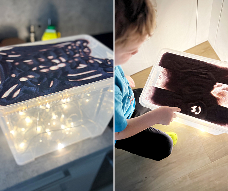 jak využít zbylý písek z malování pískem - světelný box