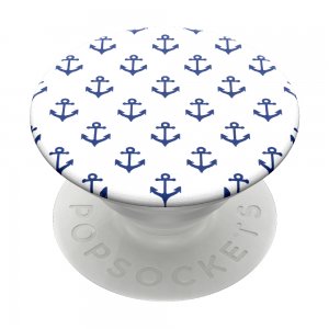 PopSockets PopGrip Gen.2, Anchors Away White, modré kotvičky na bílém podkladu