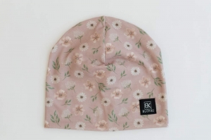 Zimní čepice Blonki květy na růžové