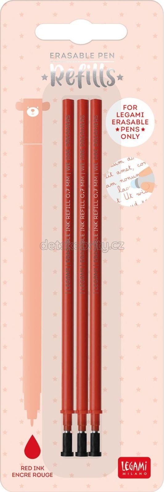 Set náplní do gumovatelných per Legami - barva červená
