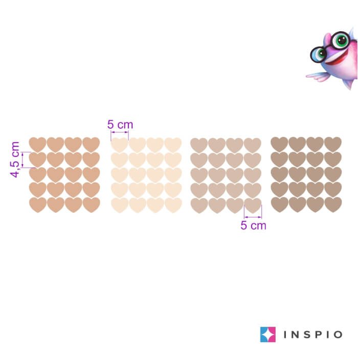 INSPIO srdíčka v hnědých barvách – samolepka na zeď, přelepitelná