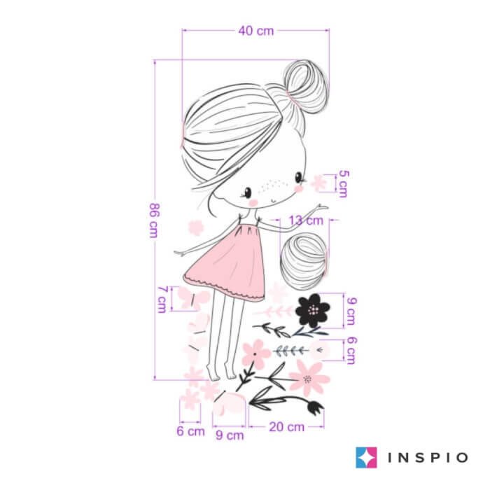 INSPIO dětské samolepky na zeď – Víla v pudrových barvách s motýly a květinami