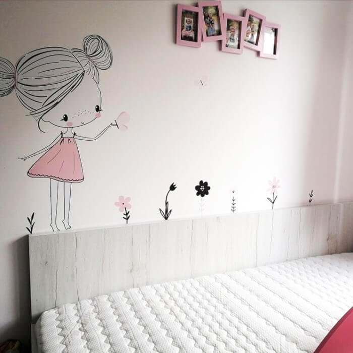 INSPIO dětské samolepky na zeď - Víla v pudrových barvách s motýly a květinami (obrázek 3)