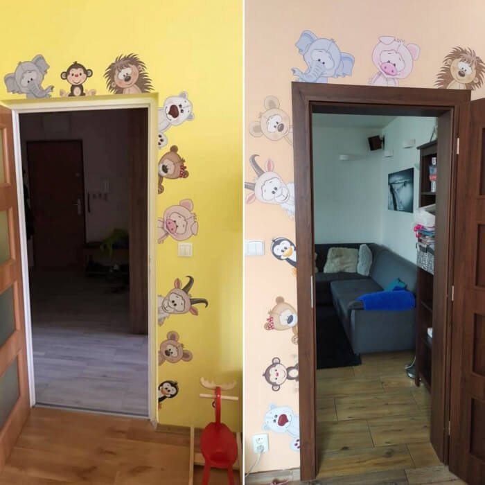 INSPIO samolepky na zeď - Zvířátka z dvora kolem dveří, samolepky pro deti N.1 - 9 ks od 14 do 29 cm doprava (obrázek 4)