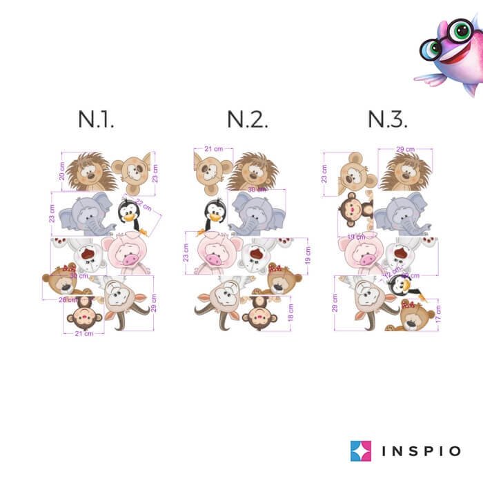 INSPIO samolepky na zeď – Zvířátka z dvora kolem dveří, samolepky pro deti N.3 – 9 ks od 14 do 29 cm oboustranně