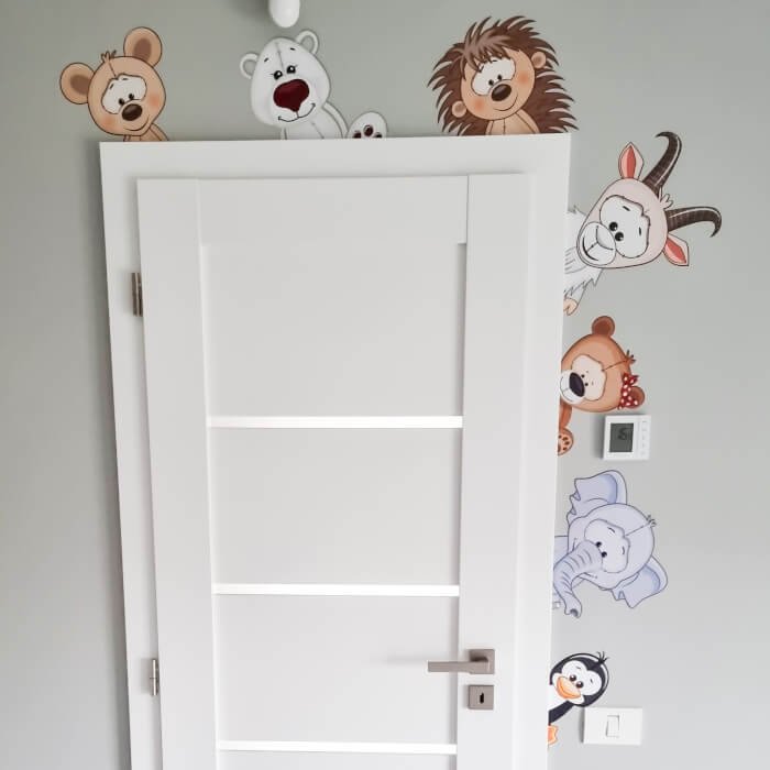 INSPIO samolepky na zeď - Zvířátka z dvora kolem dveří, samolepky pro deti N.3 - 9 ks od 14 do 29 cm oboustranně (obrázek 6)