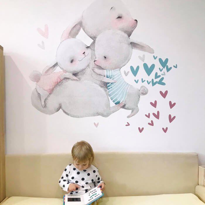 INSPIO dětské samolepky na zeď - Rodinka zajíčků se srdíčky (obrázek 4)