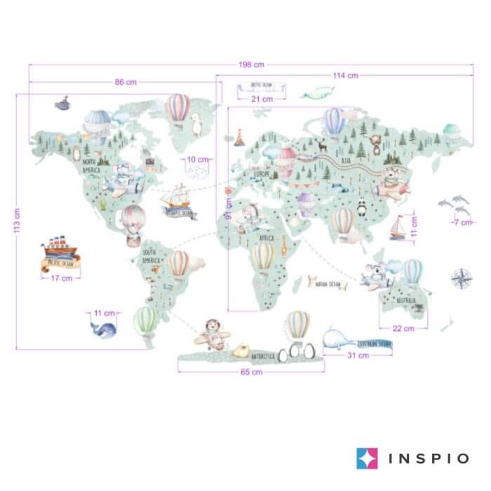 INSPIO samolepka na zeď – Dětská cestovatelská mapa