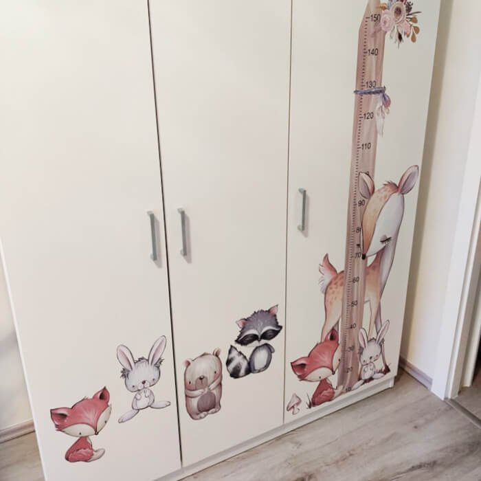 INSPIO samolepky na zeď - Dětský metr na zeď - Lesní zvířátka (obrázek 3)
