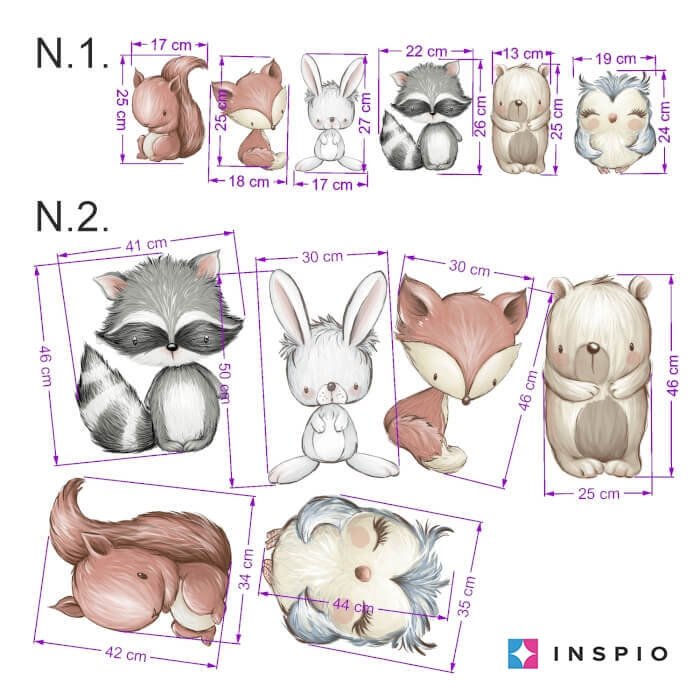 INSPIO dětské samolepky na zeď – Zvířátka nad postýlku N.2.