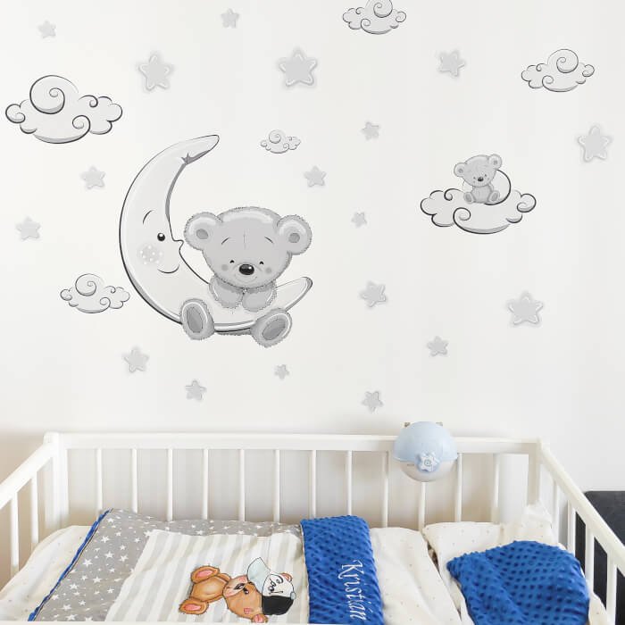 INSPIO samolepky na zdi - Šedý plyšový medvídek na obláčku (obrázek 4)