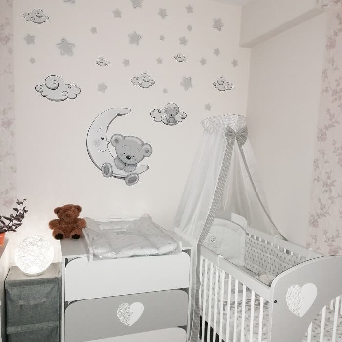 INSPIO samolepky na zdi - Šedý plyšový medvídek na obláčku (obrázek 5)