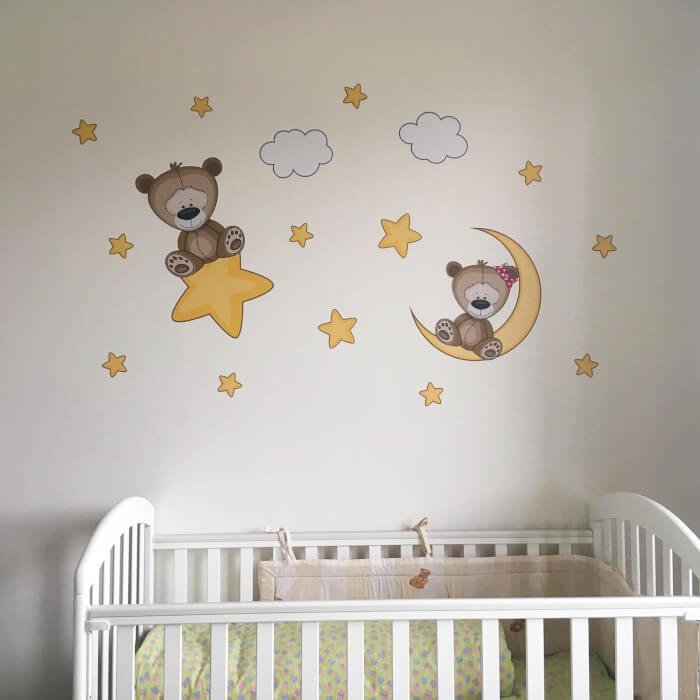 INSPIO dětské samolepky na zeď - Plyšoví medvídci s hvězdami a měsícem (obrázek 3)