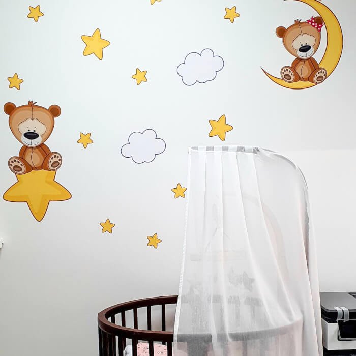 INSPIO dětské samolepky na zeď - Plyšoví medvídci s hvězdami a měsícem (obrázek 4)