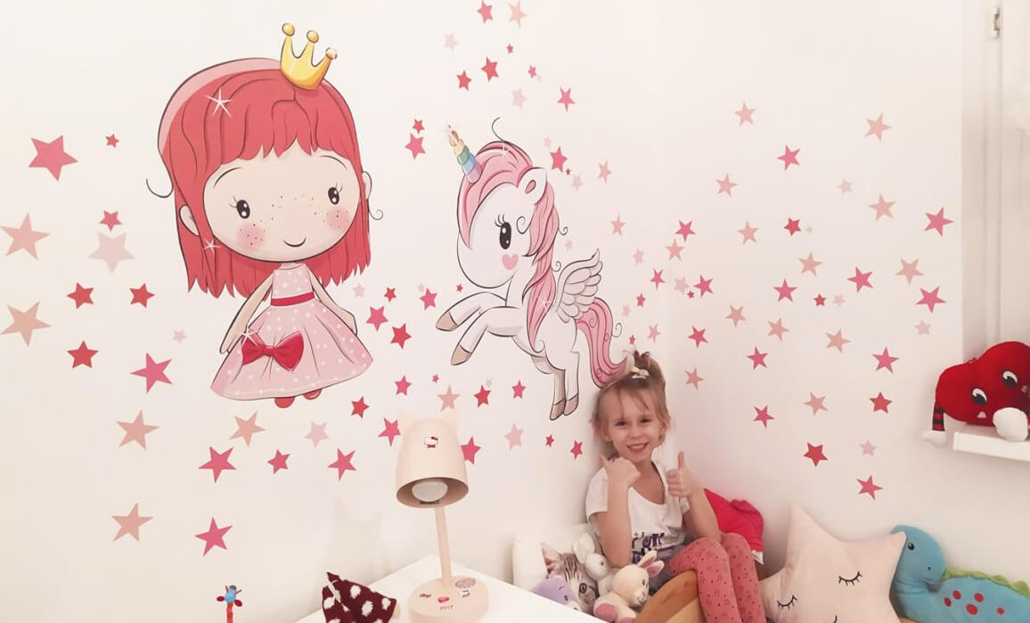 INSPIO samolepky na zeď pro holčičky - Princezna a jednorožec (obrázek 3)