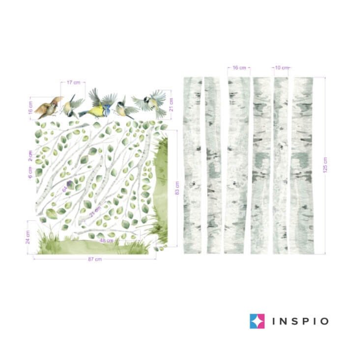 INSPIO samolepka na zeď – Břízy s ptáčky