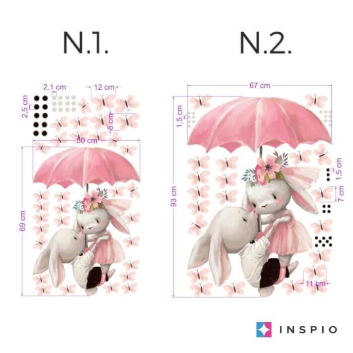 INSPIO samolepka na zeď pro děti – Zajíčci letící na deštníku