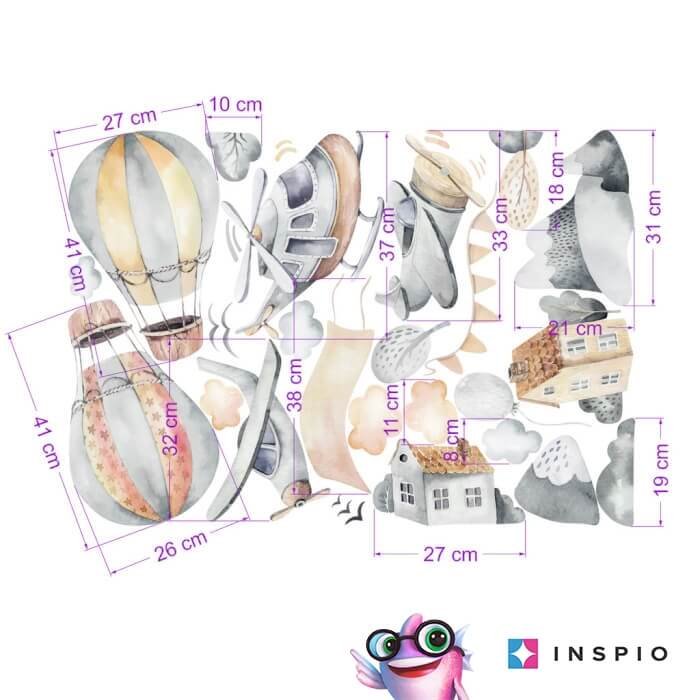 INSPIO samolepky na zeď – Letadla se jménem v šedých odstínech
