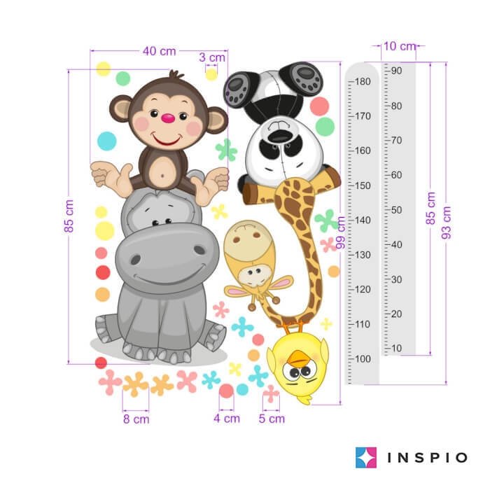 INSPIO dětský metr na zeď – Samolepící dětský metr na stěnu v šedém provedení