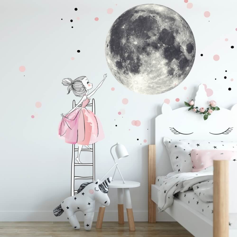 INSPIO samolepka na zeď - Měsíc a dívka na žebříku