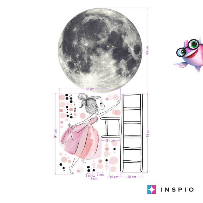INSPIO samolepka na zeď – Měsíc a dívka na žebříku
