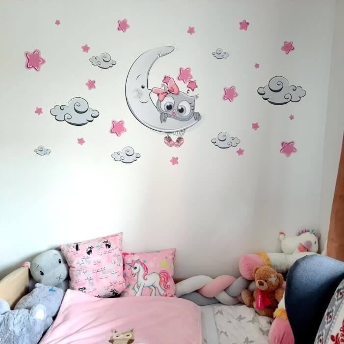 INSPIO samolepky do dětského pokoje - Růžovo-šedá sovička (obrázek 3)