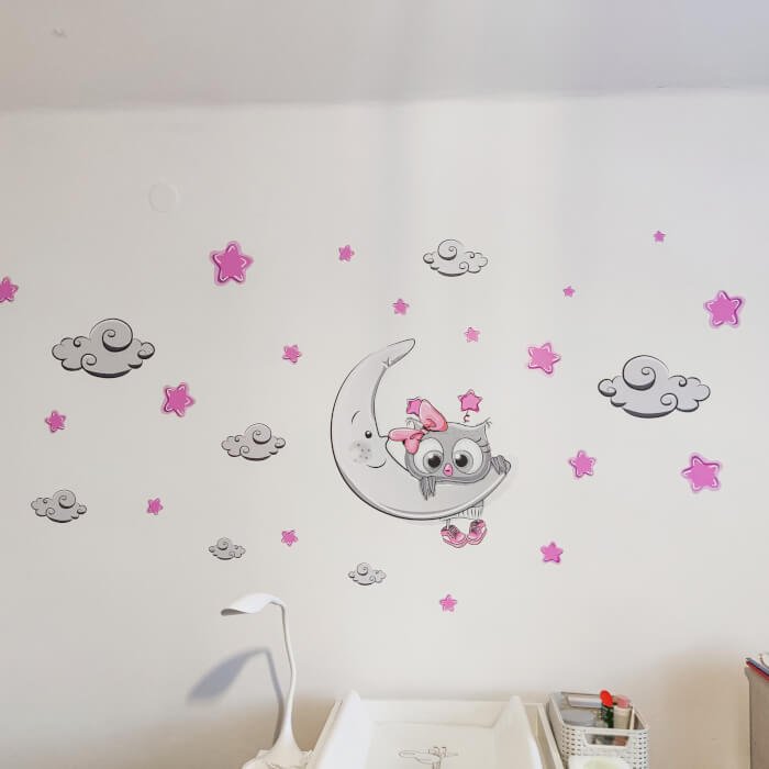 INSPIO samolepky do dětského pokoje - Růžovo-šedá sovička (obrázek 5)