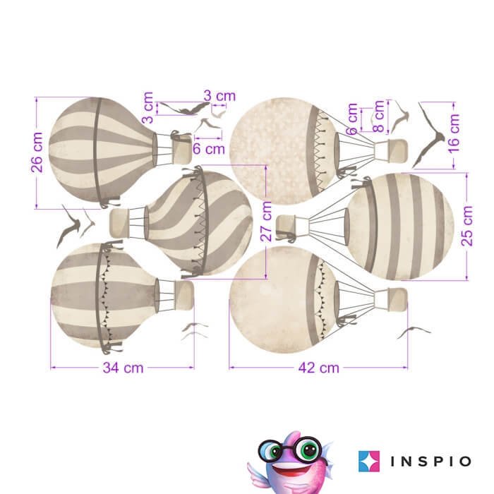 INSPIO samolepky na zeď pro děti – Samolepky balónů v neutrálních odstínech