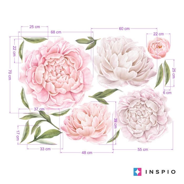 INSPIO samolepky na zeď – Světle růžové pivoňky velké