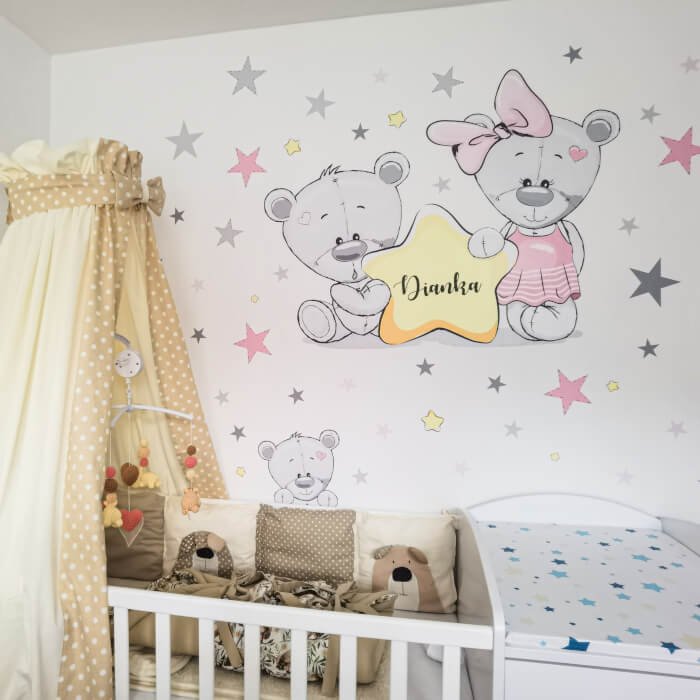 INSPIO dětské samolepky na zeď - Medvídci se jménem v růžové barvě (obrázek 3)