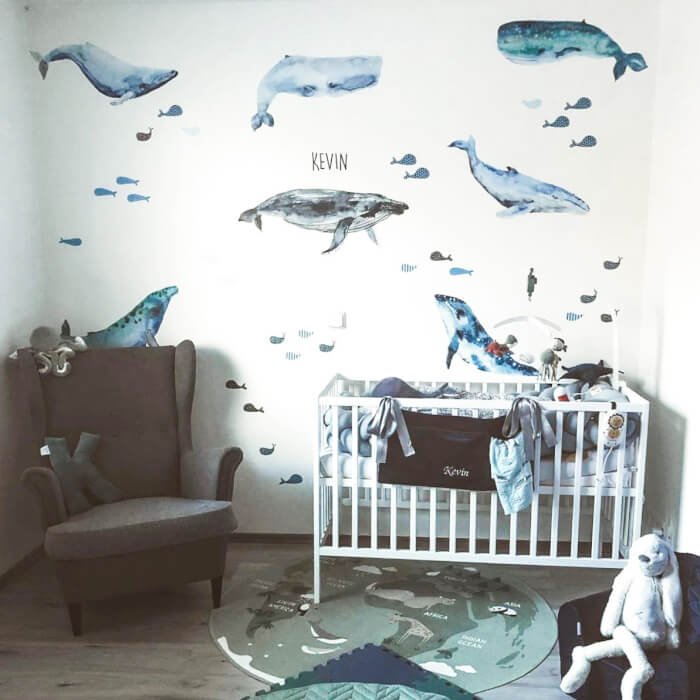 INSPIO dětské samolepky na zeď - Samolepicí tapeta s velrybami a jménem (obrázek 5)
