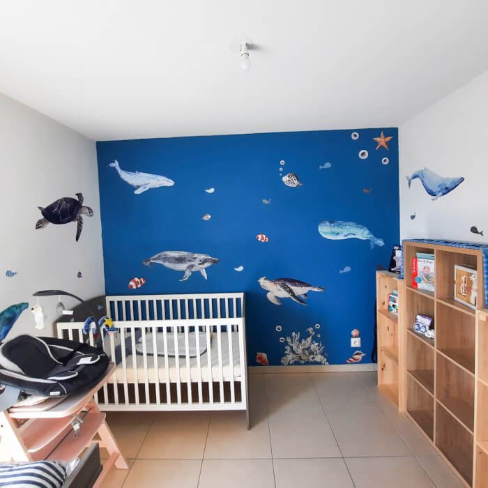 INSPIO dětské samolepky na zeď - Samolepicí tapeta s velrybami a jménem (obrázek 6)