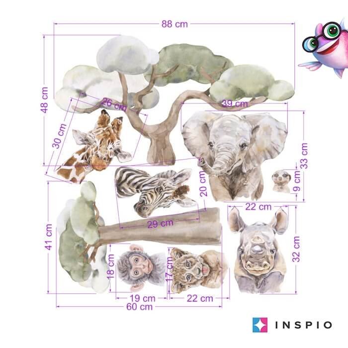 INSPIO samolepky na zeď pro děti – Malé safari zvířátka
