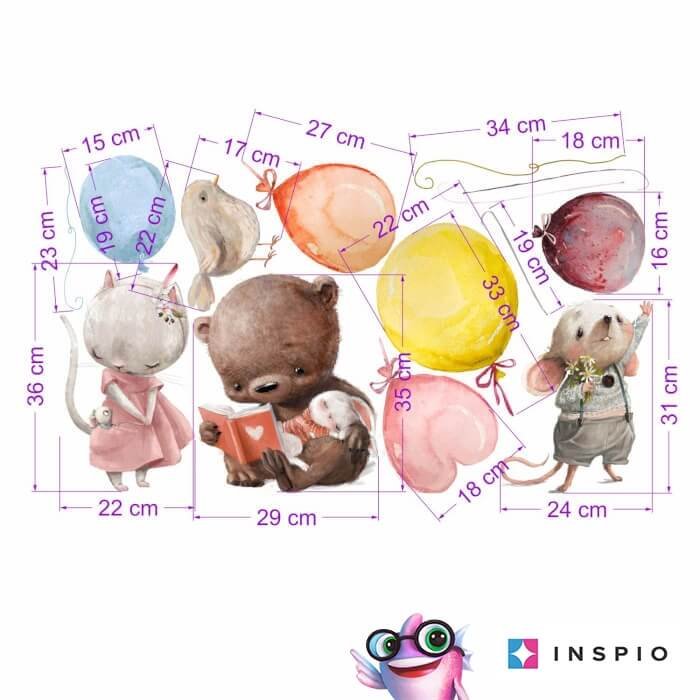 INSPIO samolepky na zeď – Zvířátka s balóny v pastelových barvách