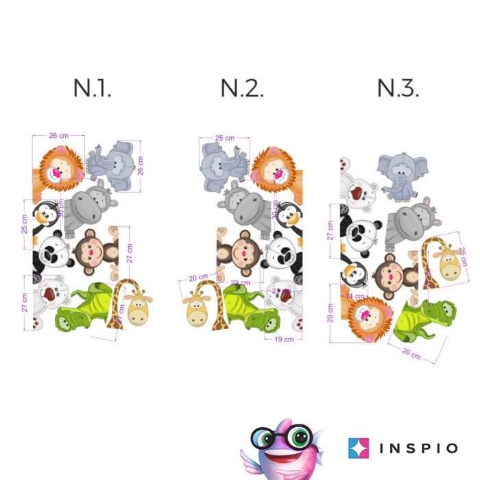 INSPIO dětské samolepky na zeď – Zvířátka ze ZOO kolem dveří N.2 – 9 ks od 14 do 29 cm doleva