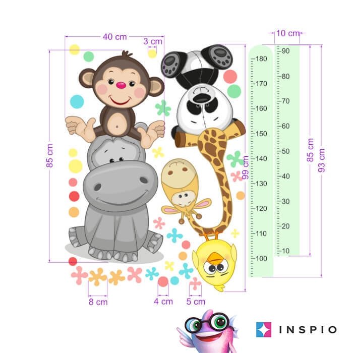 INSPIO samolepka na zeď – Dětský metr s veselými zvířátky