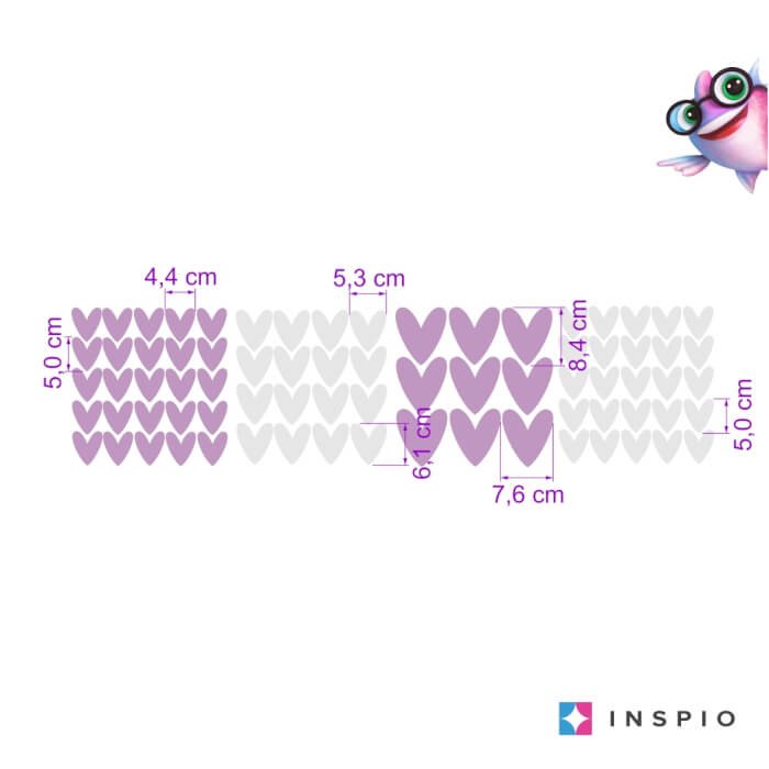 INSPIO nálepky na zeď pro dívku – Fialová srdíčka pro dívku, samolepka na zeď, přelepitelná