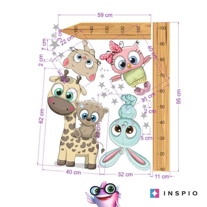 INSPIO dětský metr na zeď – Zvířátka CUTE2 – 150 cm