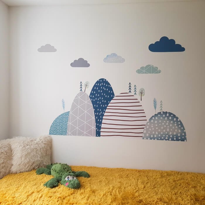 INSPIO modré samolepky na zeď - Kopce a obláčky do dětského pokoje pro kluky (obrázek 5)