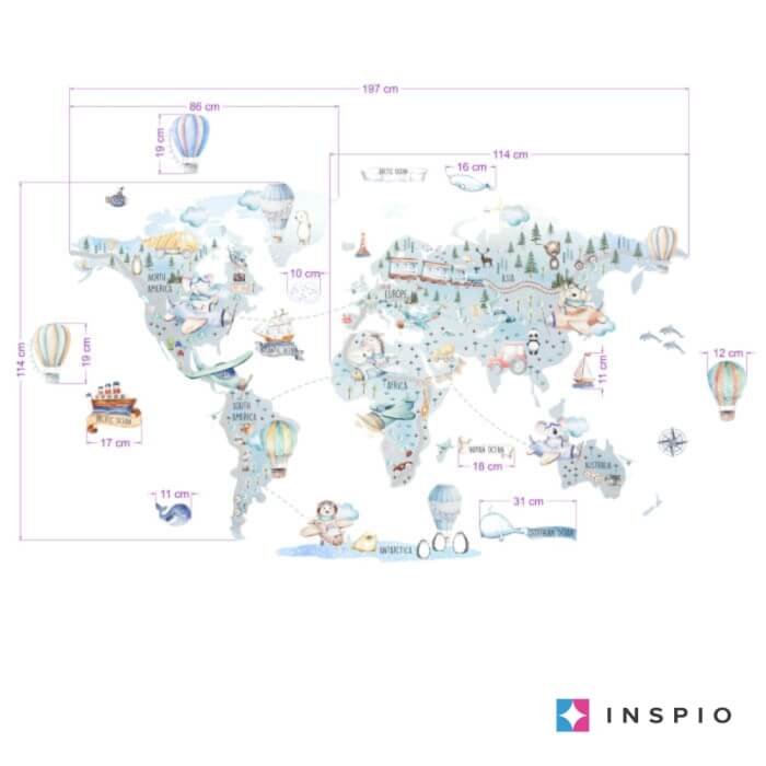 INSPIO dětské samolepky na zeď – Cestovatelská mapa světa pro kluky