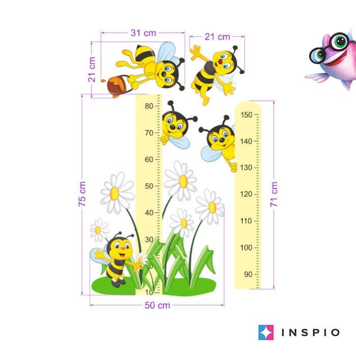 INSPIO samolepky do dětského pokoje – Dětský metr se včelkami