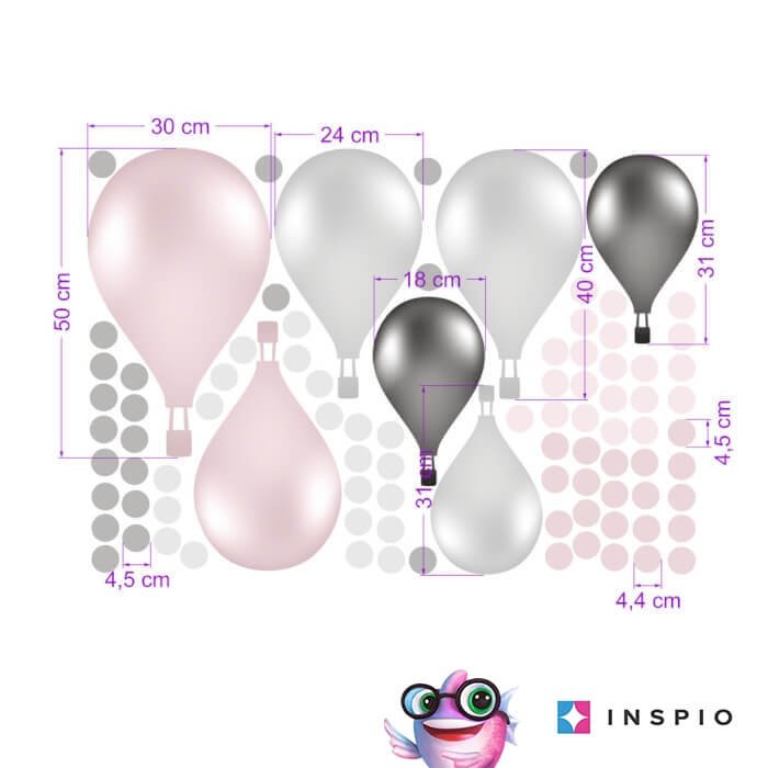 INSPIO samolepky na zeď – Růžové samolepicí balóny v norském stylu