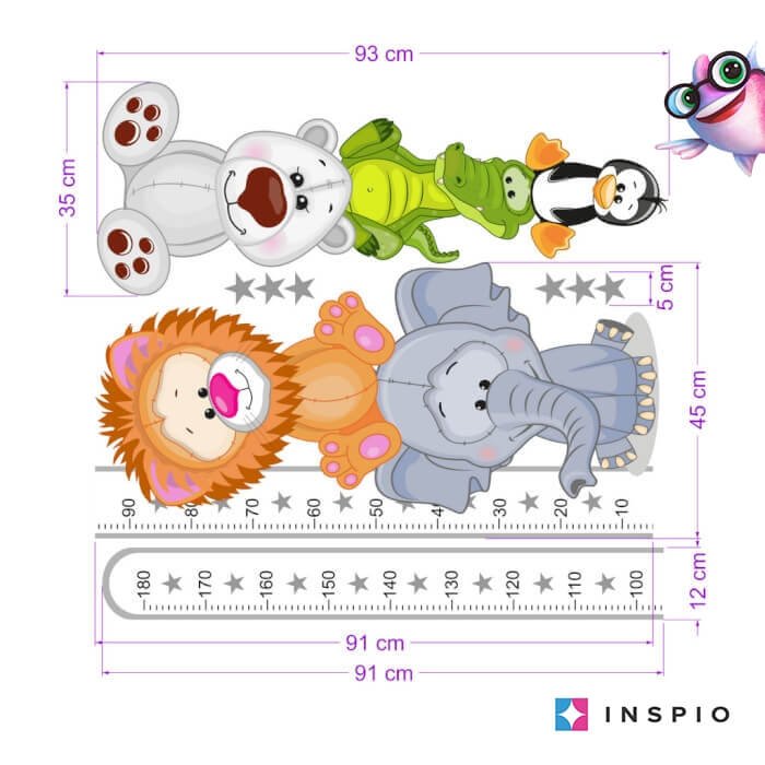 INSPIO samolepky do dětského pokoje – Dětský metr se zvířátky