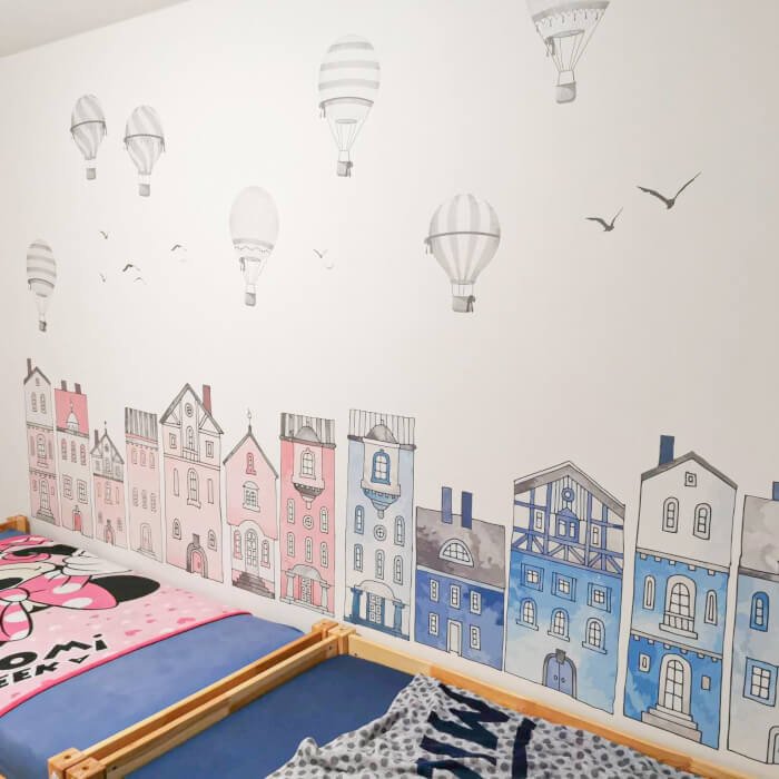 INSPIO samolepky na zeď - Růžovo-bílé domečky ve městě N.3 (obrázek 5)