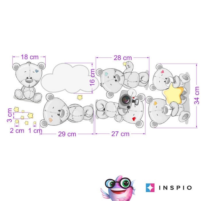 INSPIO samolepky na zeď – Plyšoví medvídci se jménem nad postýlku