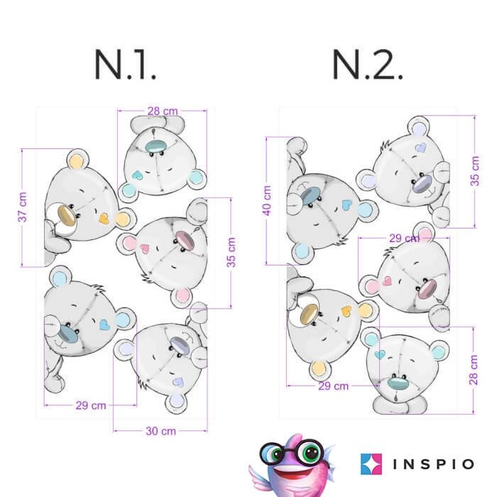 INSPIO dětské samolepky na zeď – Šedí plyšoví medvídci kolem dveří N.1 – VPRAVO OD DVEŘÍ