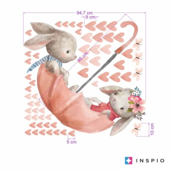 INSPIO samolepky na zeď dětské – Zajíčci na deštníku