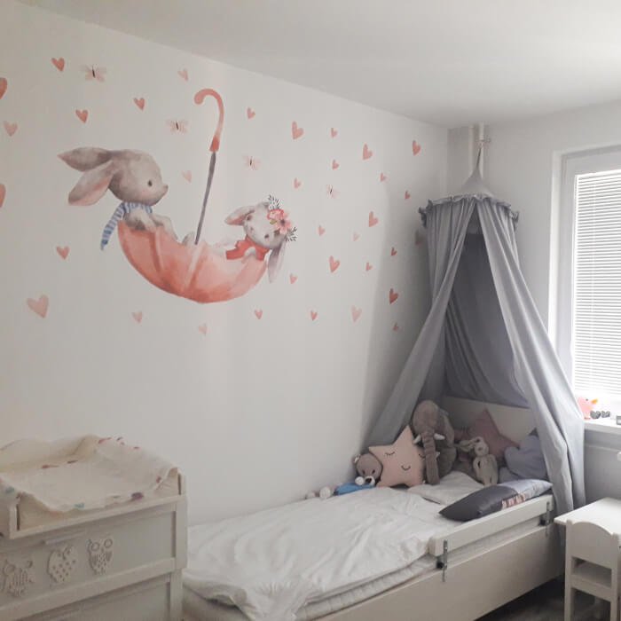 INSPIO samolepky na zeď dětské - Zajíčci na deštníku (obrázek 4)