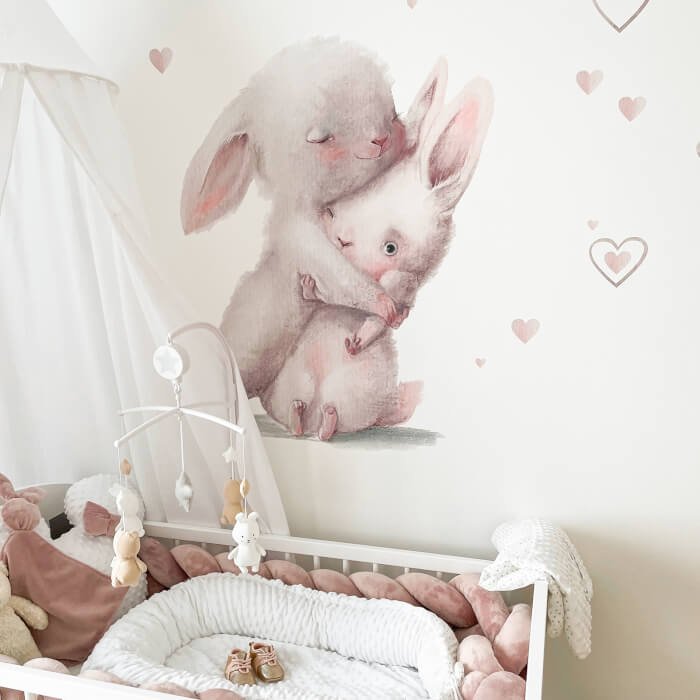 INSPIO samolepky na zeď do dětského pokoje - Zajíčci v objetí (obrázek 3)