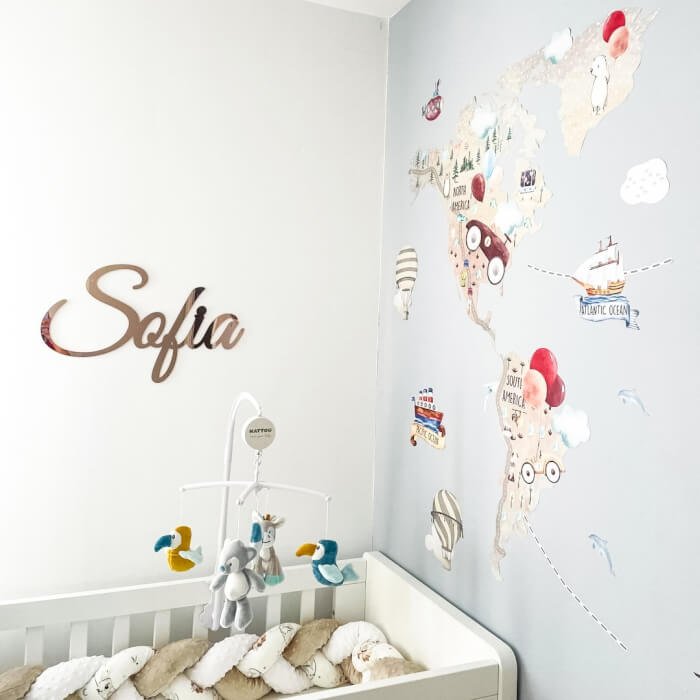 INSPIO dětské samolepky na zeď - Hnědá mapa světa pro malé dobrodruhy (obrázek 6)